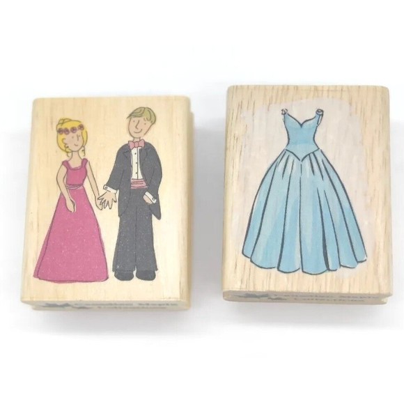 Canadian Maple Collections Rubber Stamps Lot 2 Wood Couple Date Dress Love Prom - Picture 1 of 9